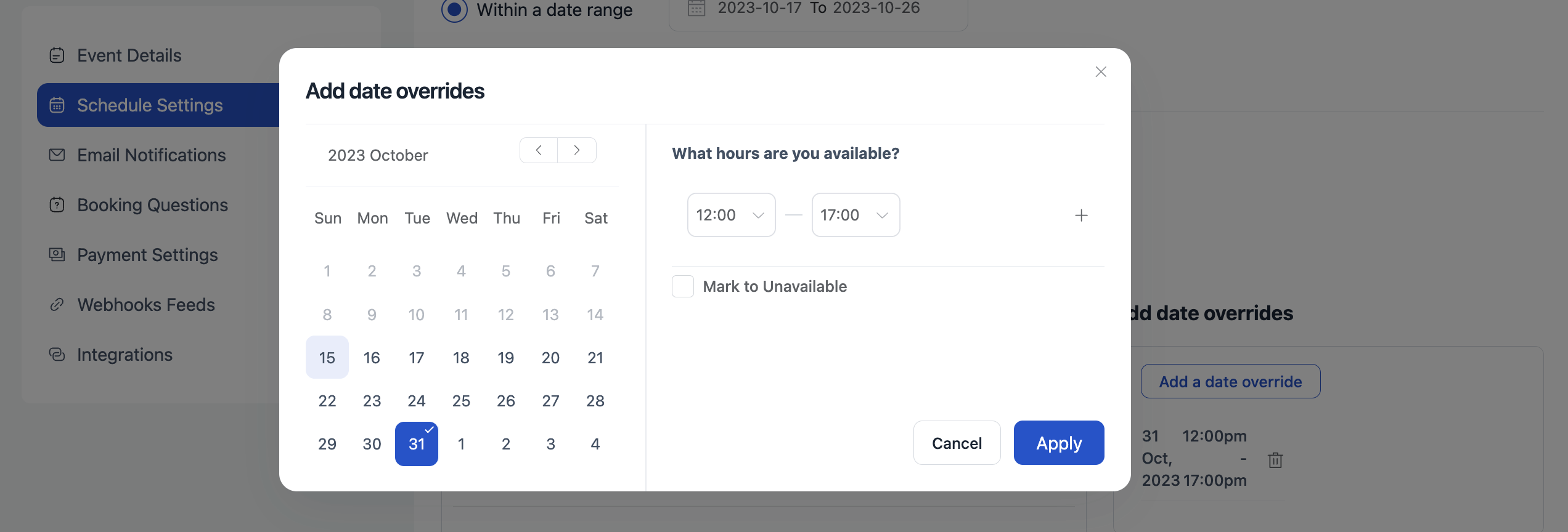 Add date overrides