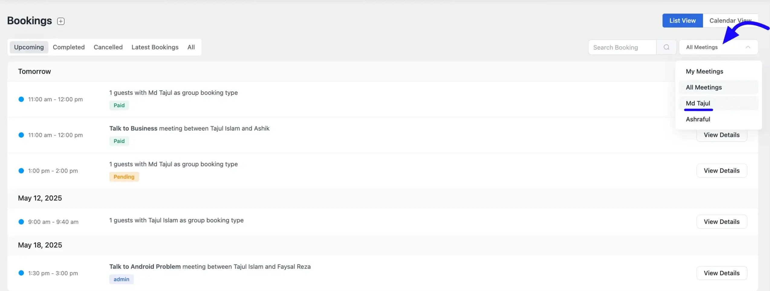 View Specific Host's Bookings