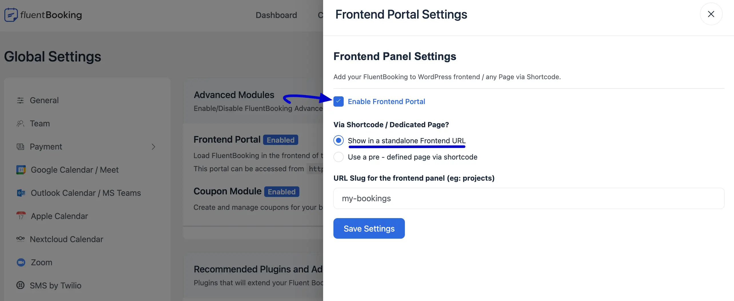 Show Frontend URL