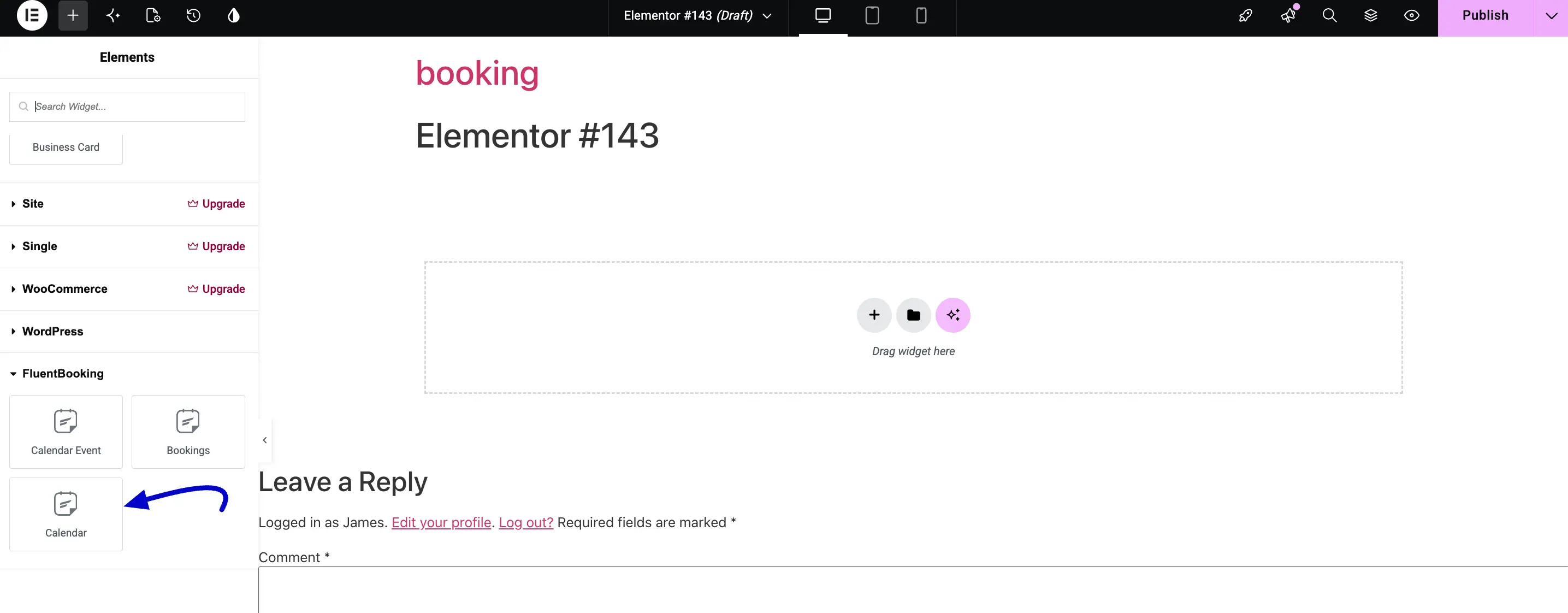 Calendar widget content