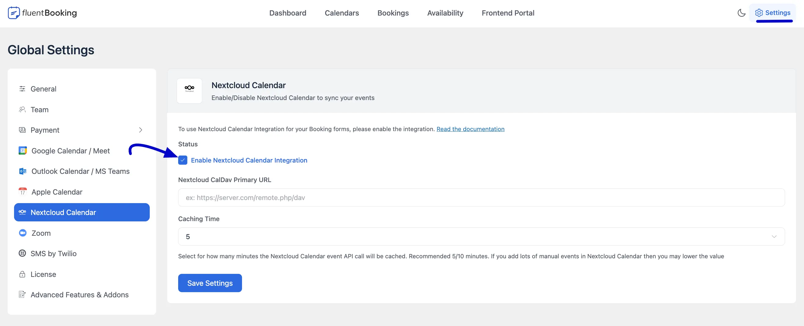 Enabling Nextcloud Calendar