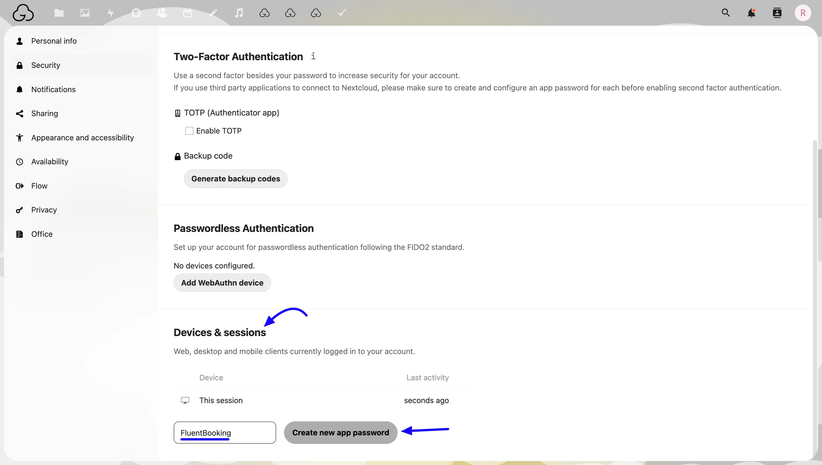 Create new app password