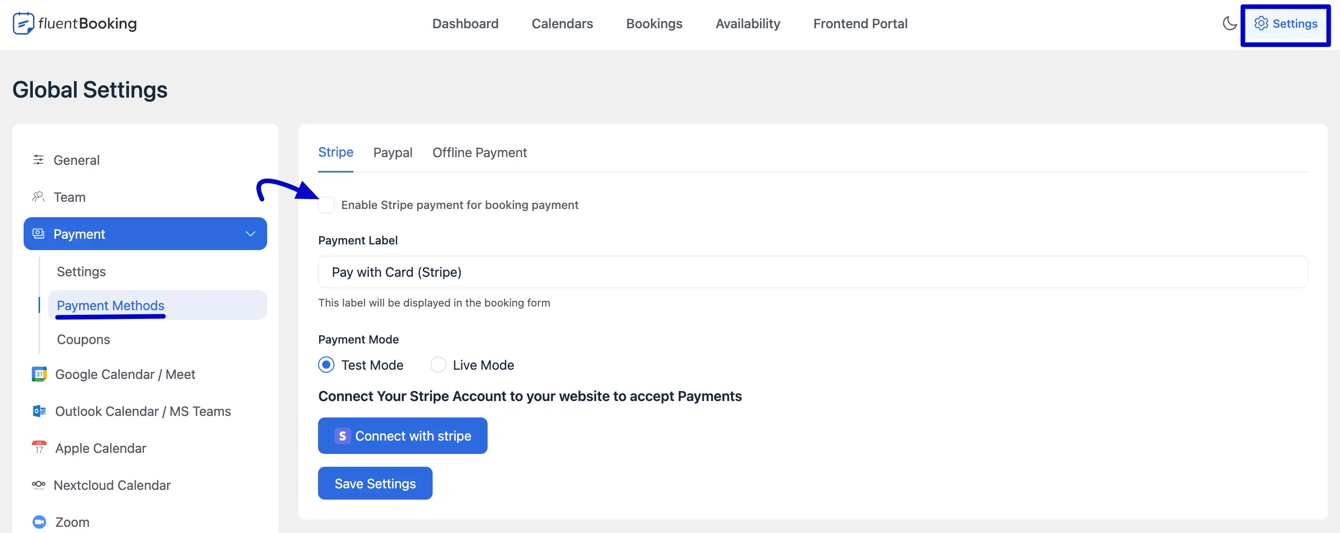 Accessing the Stripe Payment Method