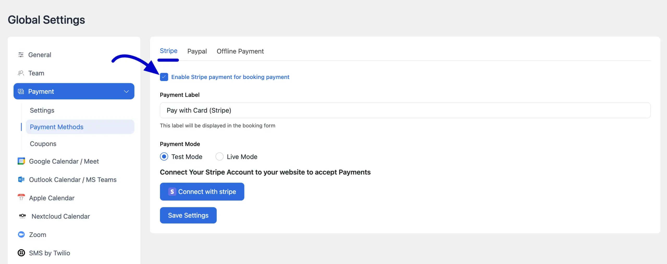 Enable Stripe Payment