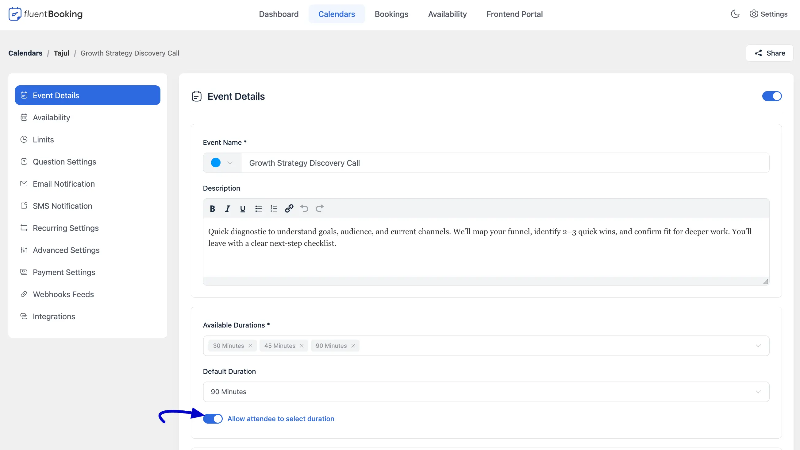 Enable Multiple Meeting Duration