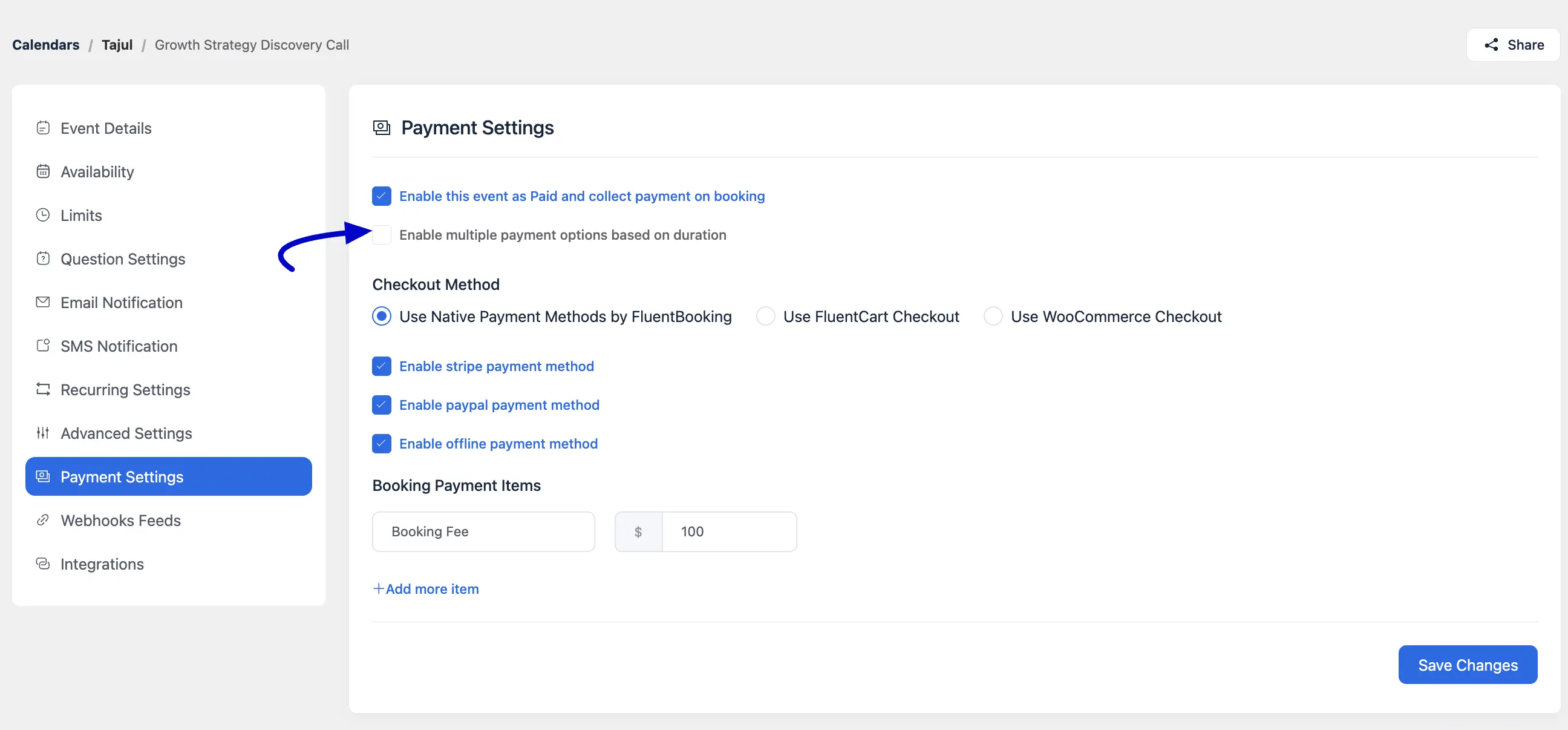 Enable multiple payment options based on duration